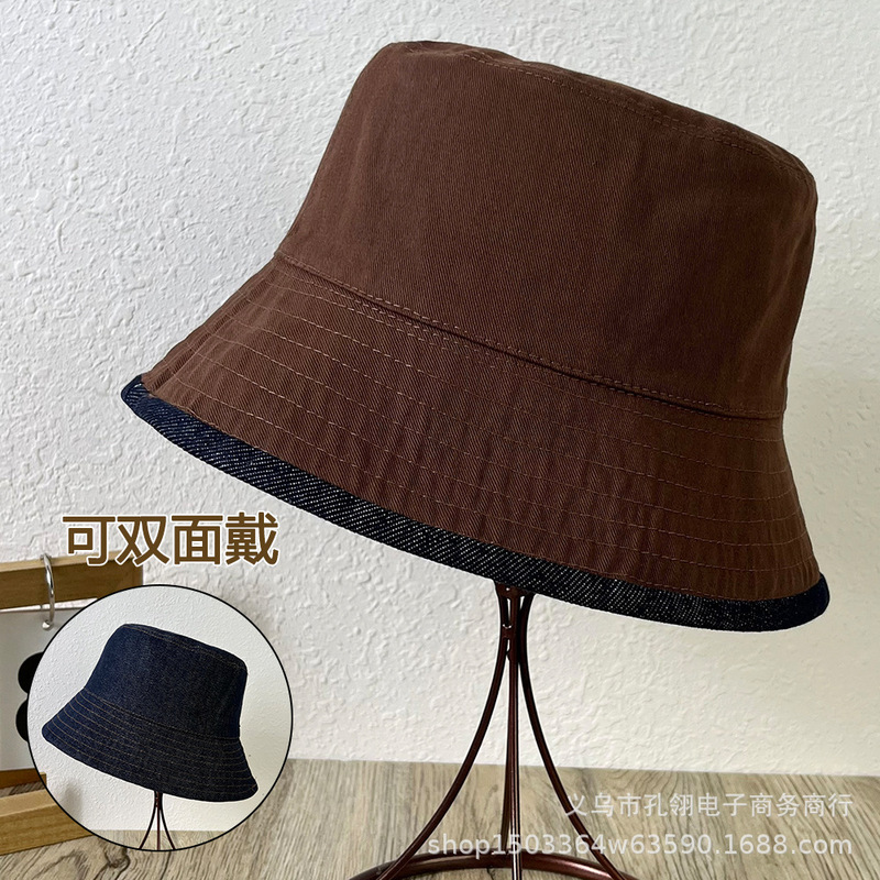 韩系时尚气质双面戴牛仔渔夫帽子女款2025新款复古高级感遮阳盆帽|undefined