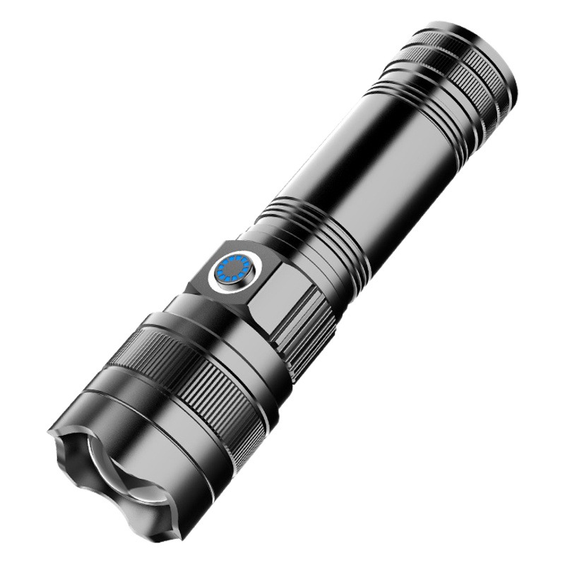Al por mayor linterna láser blanco fuerte luz larga resistencia linterna aleación de aluminio telescópica atenuación teléfono móvil linterna recargable