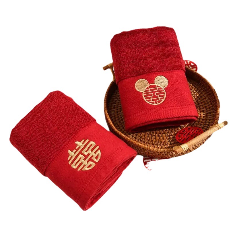 Artículos para bodas, toallas para parejas, un par de cajas de regalo, duernos nupciales de color rojo brillante, recuerdos, regalos festivos