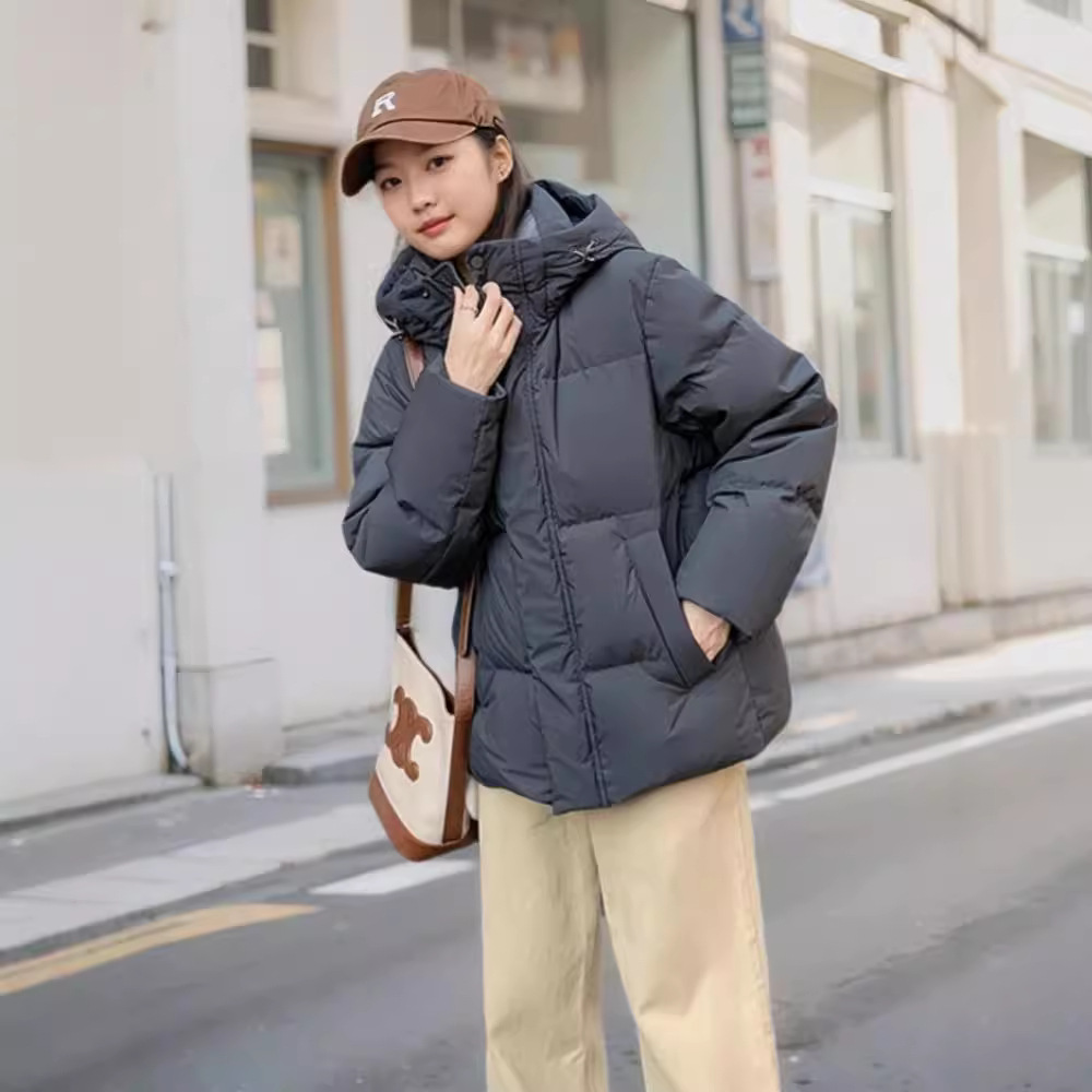 羽绒服女短款2025年新款冬季加厚宽松连帽小个子白鸭绒甜美外套