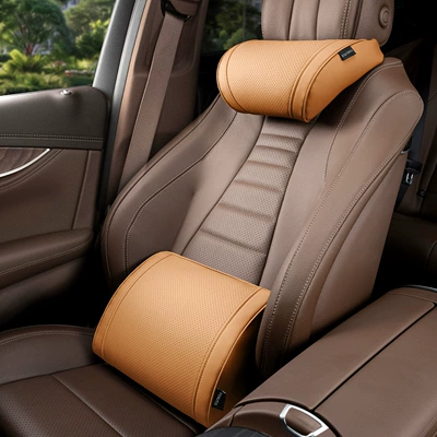 Pillow, XL Lumbar Support, Waist support - small-k-style-litchi-pattern-amber-brown-headrest-lumbar-support-set