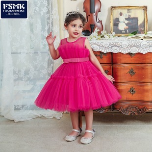 European and American Amazon New Flower Girl Princess Dress Mesh Puffy Dress Piano Performance Dress Little Girl Children's Dress
