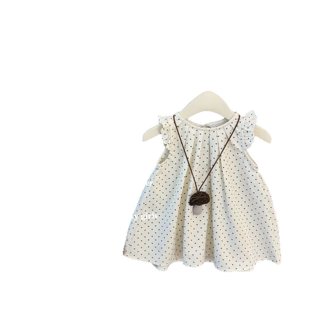 [Xianning Seven] Linda ropa coreana para niños niñas verano nuevo estilo lunares mangas voladoras chaleco estilo occidental vestido de princesa