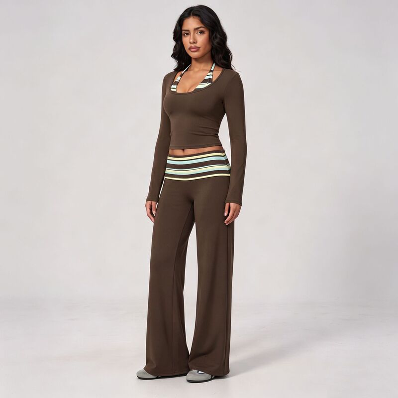 Cross-border color-block fitness long-sleeve and long-pants set, featuring high elasticity, tummy control, hip-lifting design, quick-drying fabric, and a straight-leg cut, suitable for running and other sports Cross-border color-block fitness long-sleeve and long-pants set, featuring high elasticity, tummy control, hip-lifting design, quick-drying fabric, and a straight-leg cut, suitable for running and other sports
