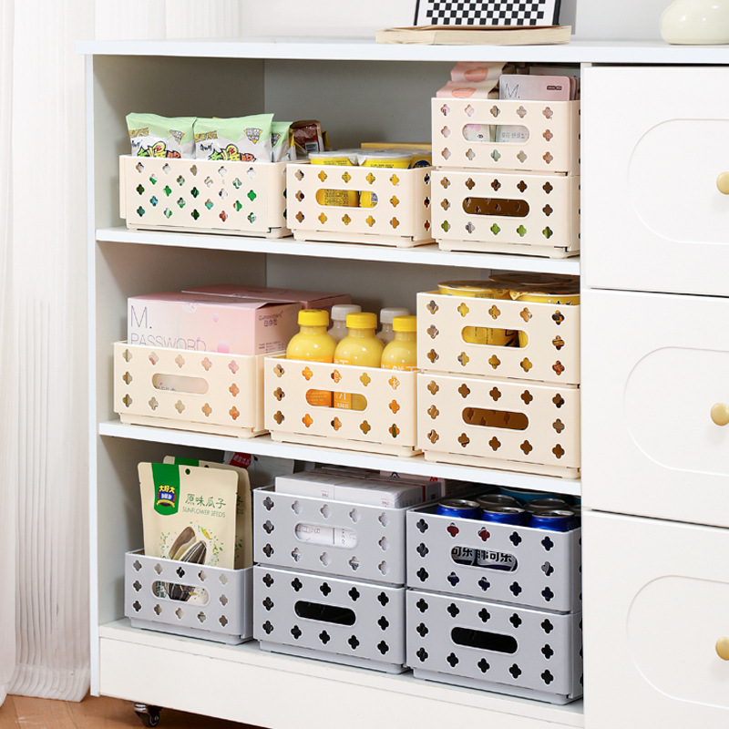 Cesta de almacenamiento plegable de aire crema de escritorio papelería caja de almacenamiento de cocina casera caja de almacenamiento de cosméticos