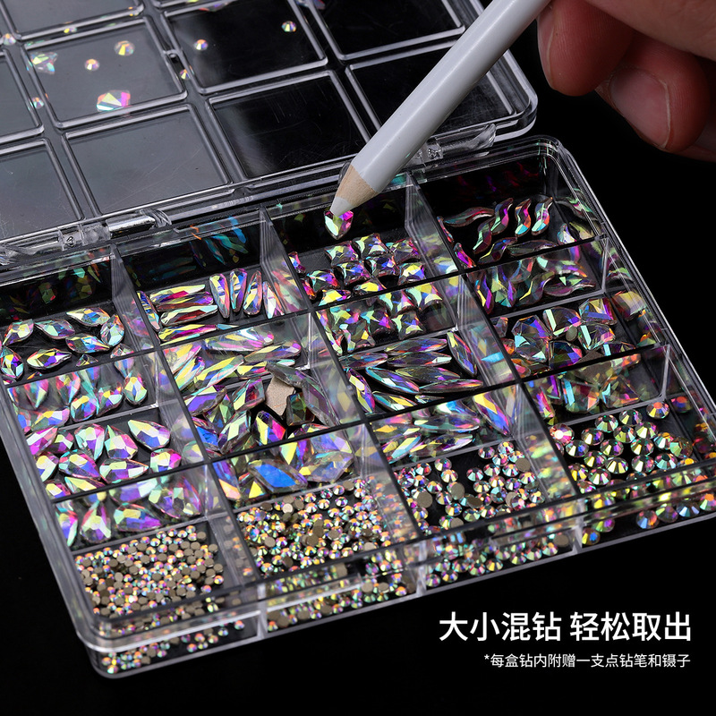 クロスボーダー新型12格異形ドリルネイルアクセサリー部品セット顔装飾ドリル異形ガラスドリル卸売り|undefined