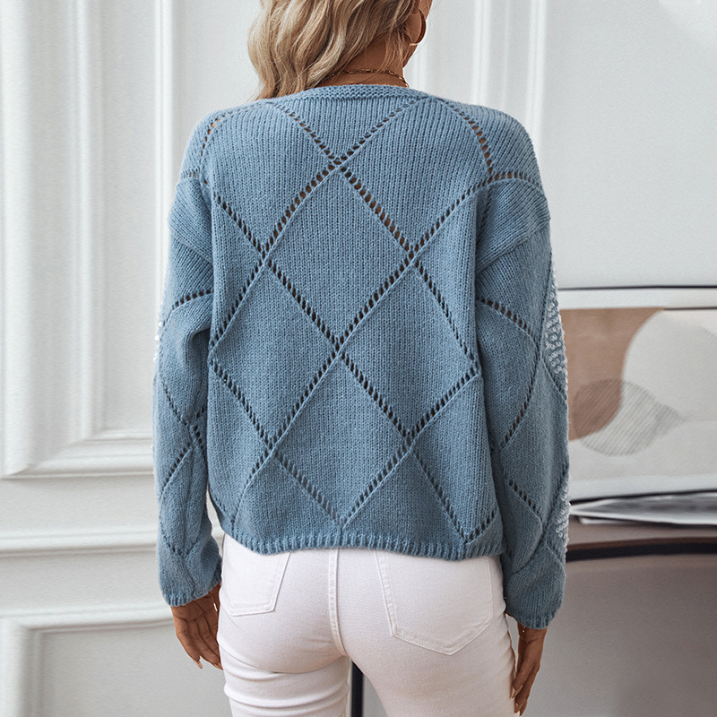 Fuzzy Rain Fashion Hollow Out Sequin Knitted Women, New Autumn Winter European And American Cross-Border Diamond Pattern_voghion.com