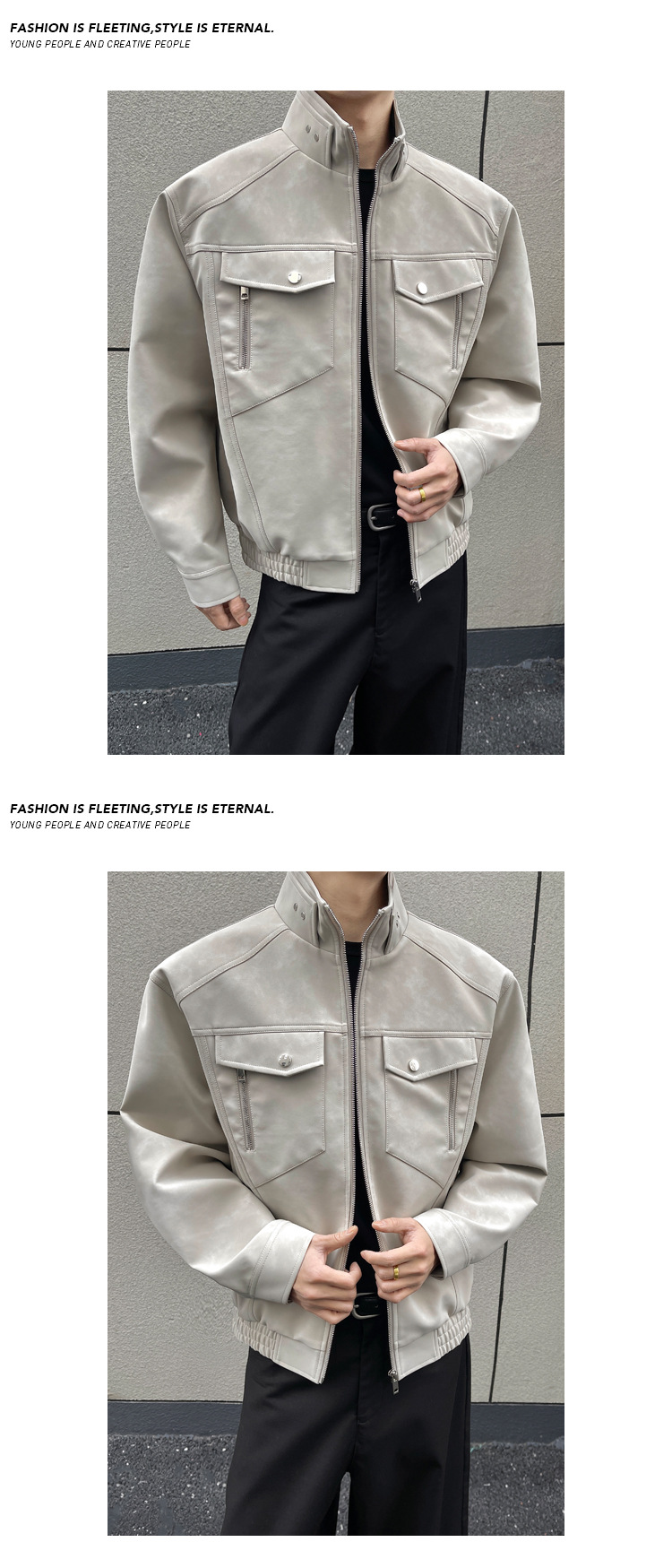 Men's American Retro Leather Baseball Jacket With Stand-up Collar_voghion.com