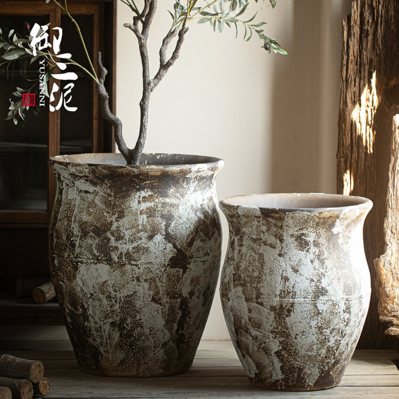 Wabi-Sabi Retro Style Large Pottery Pot Rustic Villa Restaurant Decoration Planting Green Plant Pot Vintage Artistic Creative Flower Pot Wabi-Sabi Retro Style Large Pottery Pot Rustic Villa Restaurant Decoration Planting Green Plant Pot Vintage Artistic Creative Flower Pot