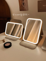 便攜led化妝鏡隨身學生宿舍帶燈桌面可立摺疊補光台式翻蓋小鏡子