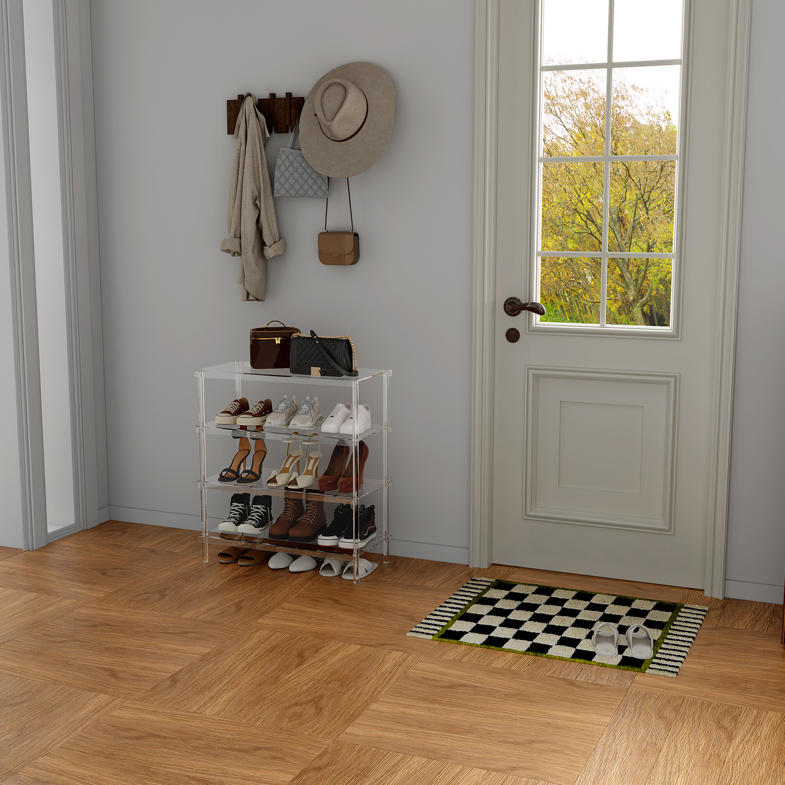 跨境亚克力鞋架四层家用展示透明鞋柜室内外靠墙收纳置物架多层