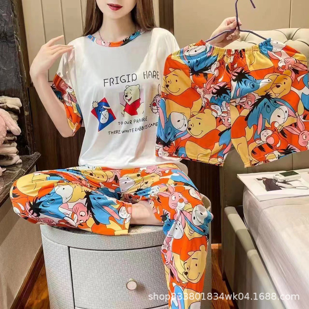 Pijamas transfronterizos de leche de verano pantalones de manga corta tres piezas de dibujos animados lindos ropa de hogar de comercio exterior de labu