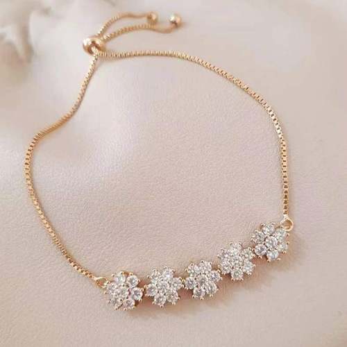 Cross-border new diamond flower butterfly bracelet, personalized temperament copper inlaid zircon pull-out bracelet ins style