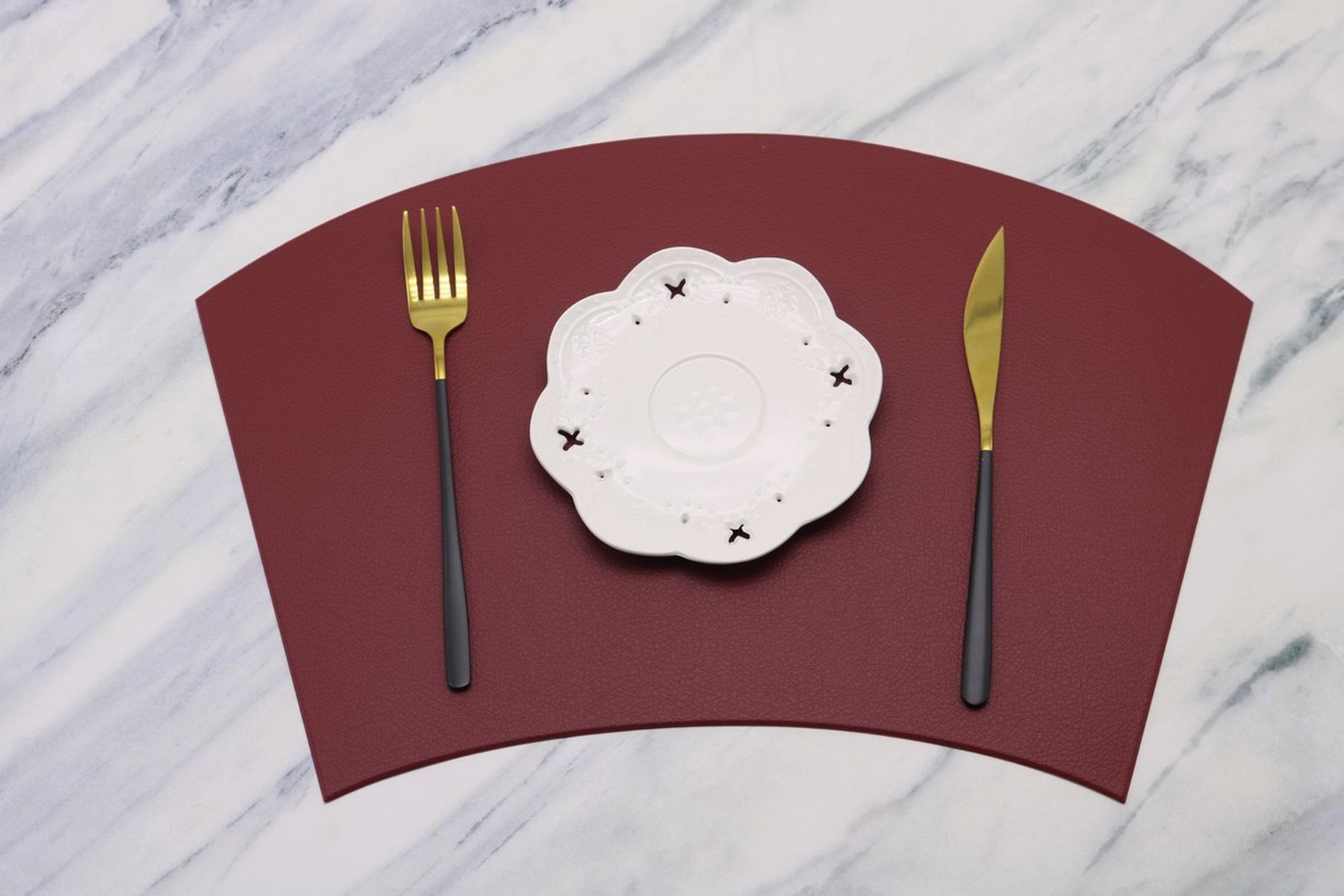 Semicírculo en forma de abanico Mantel Individual de cuero Nordic Light luxury home Hotel redondo antideslizante estera de mesa de PVC estera DE AISLAMIENTO impermeable