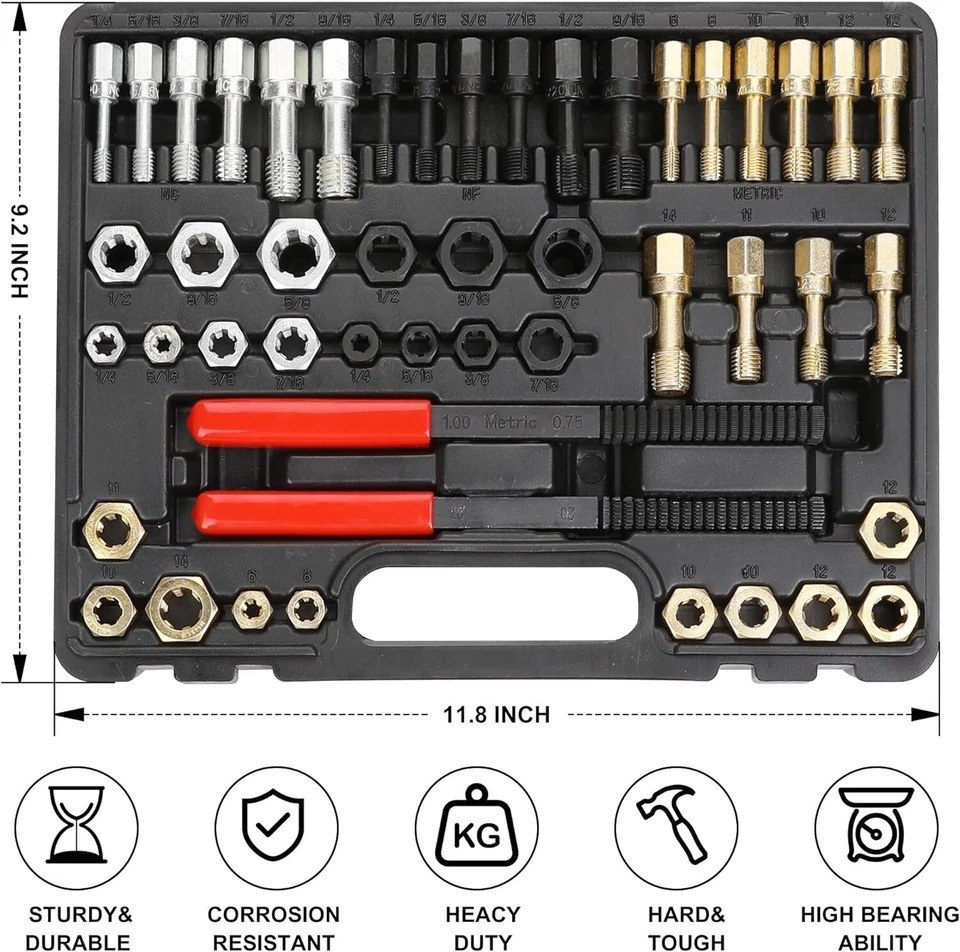 49-Piece Set of Thread Repair Tools, Damaged Thread Cleaning Tools, Tap and Die Repair Tools
