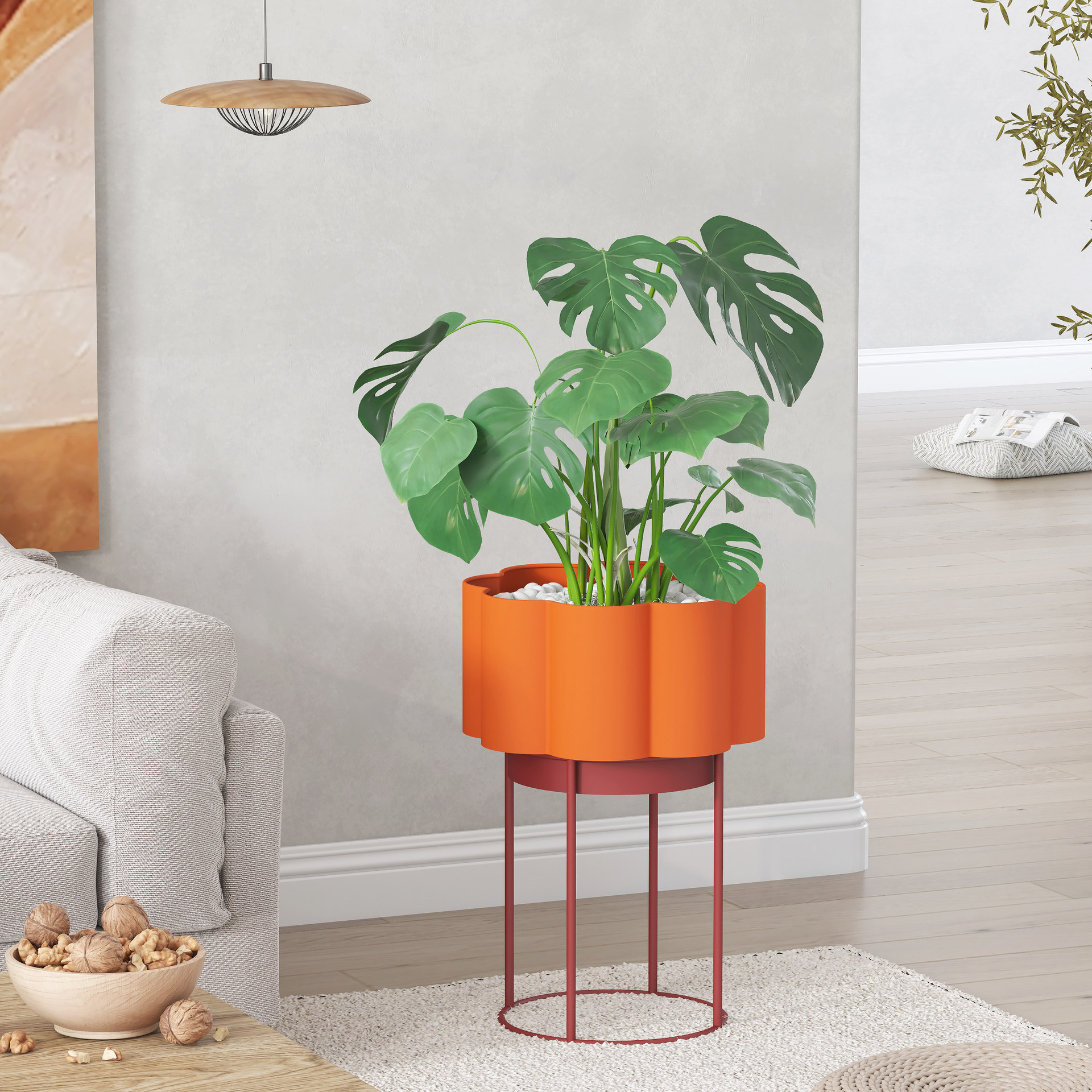 Soporte de flores de piso con balcón, estante de eneldo verde de estilo nórdico, sala de estar, estante para macetas de flores de hierro de lujo simple y de lujo ligero image 4