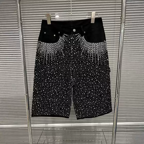 Heavy Niche Laser Baby's Sky Star Washed Old Diamond Cropped Pants Shorts with Strap Wide Leg Trendy Pants