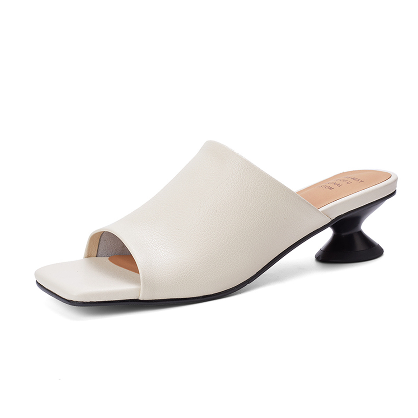 Sandal cao gót nữ da cừu mũi hở gót vuông 4 cm — đen chi tiết 13