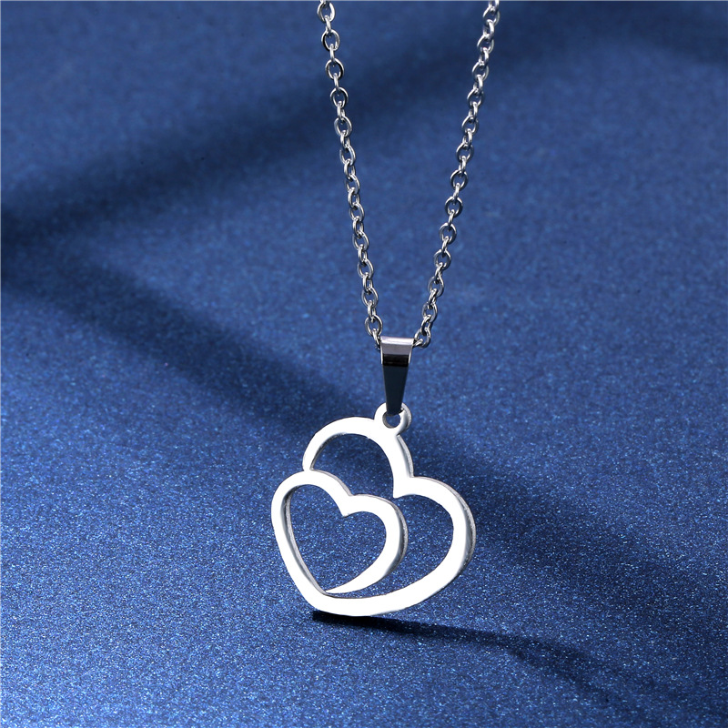 Simple Hollow Heart Stainless Steel Necklace Earring Set Jewelry Wholesale display picture 3