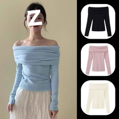 纯欲风甜美chic韩系针织衫女秋冬2025新款气质修身露肩百搭短上衣