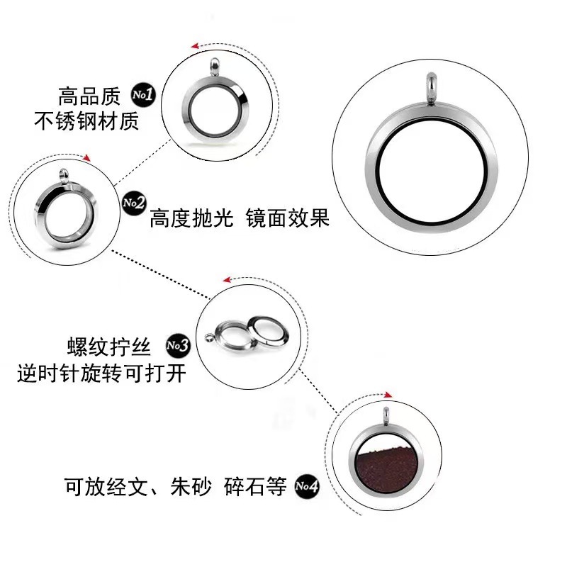 多サイズのタンカケース、ガウケース、丸型両面透明朱砂ペンダント、軽量高級ステンレス製セーターチェーン、ガウケース