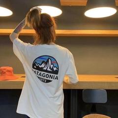外国貿易の経典のlogoのプリントのアメリカ式の丸首の夏の男女のカップルの項の半袖のtシャツ