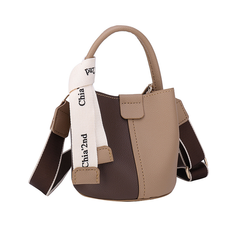 DIY bolso hecho a mano bolsa de cubo hecho en casa bolsa de material bolso de la vendimia suave pu costura contraste color hombro bolsa de mensajero para las mujeres