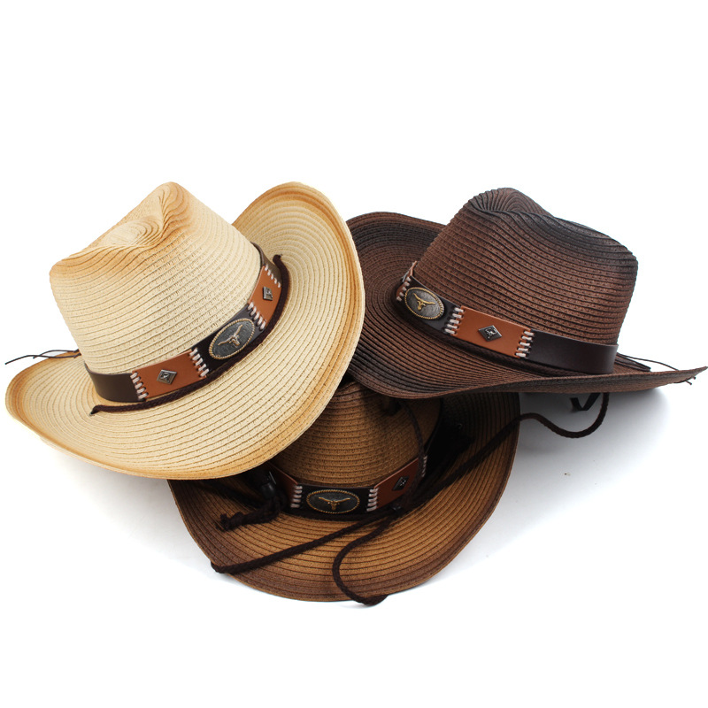 Nuevos productos de comercio exterior transfronterizo para hombres y mujeres de género neutro sombrero de vaquero sombrero de paja al aire libre sombrero de estilo retro europeo y americano