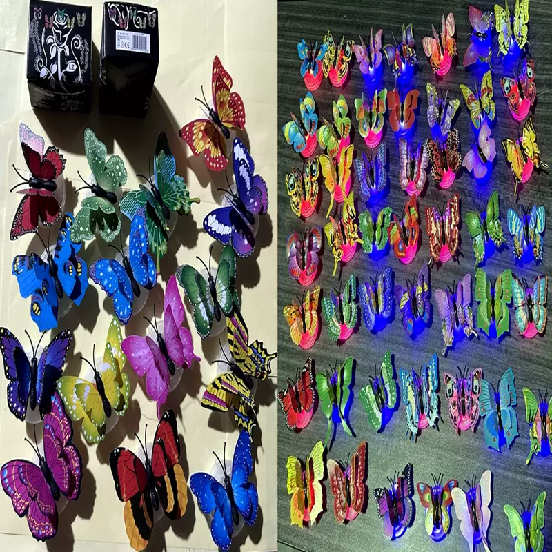 蝴蝶灯发光蝴蝶小夜灯可粘贴七彩闪3d仿真led地推扫码工厂直供