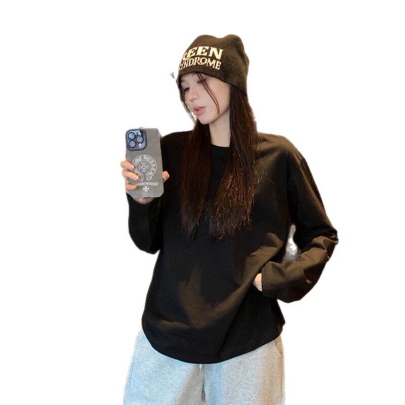 女性のためのルーズ長袖 Tシャツ 2025 春と秋の新無地スリムフィット多用途ボトリングシャツ白外国貿易トップ|undefined