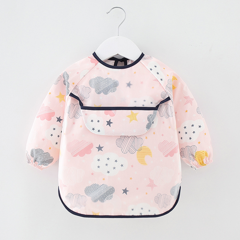 Abrigo impermeable para niños, con babero anti-sucio de algodón puro, manga larga, ideal para otoño e invierno, para bebés y niñas.