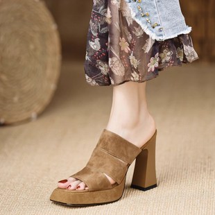 Fairy Style Open Toe High Heel Slippers for Women 2024 Summer New Niche Design Waterproof Platform Thick Heel Roman Sandals