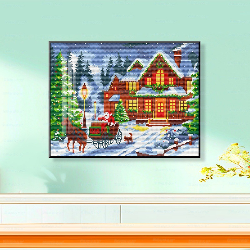 Mona Lisa Real bordado de cruz Navidad Nieve Pequeño paisaje arquitectura europea hermosa bordado de hilo de ensueño artesanal image 1