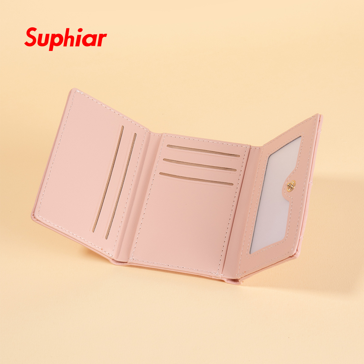 Cartera corta de tres pliegues con patrón de rombos de hilo de bordar, bolso de tarjeta simple de color sólido transfronterizo, billetera de cuero para mujer, sentido avanzado