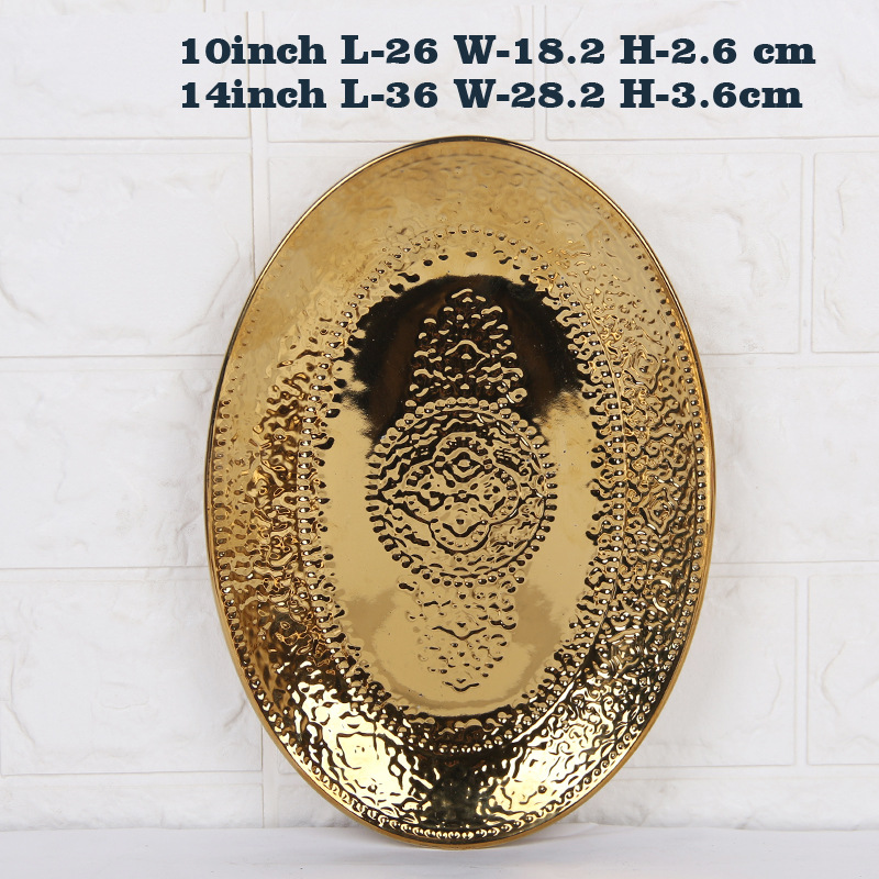 Bandeja de cerámica ovalada Bandeja de almacenamiento de bandeja pequeña de oro