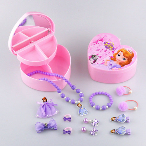 Girl Jewelry Set Necklace Earrings Ring Children's Accessories Heart Gift Box Hair Accessories Jewelry Box Gift