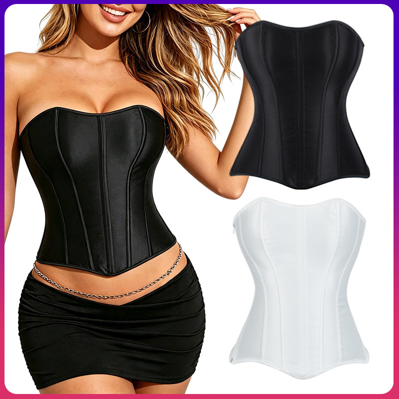 Cross-border Shein hot-selling solid color corset with hidden zipper, fishbone waist cincher, outerwear waist-shaping shapewear Cross-border Shein hot-selling solid color corset with hidden zipper, fishbone waist cincher, outerwear waist-shaping shapewear