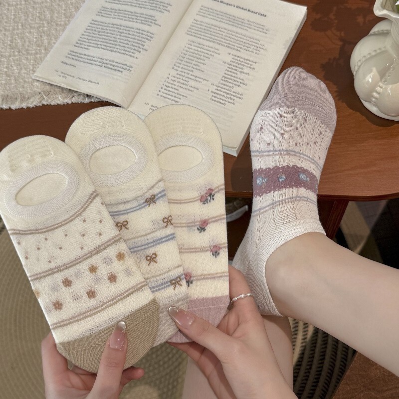 Full of a Gentle Vibe~ New Spring and Summer Socks, Korean-Style Color-Blocking Mesh Bow Invisible Socks, Sweet Thin Boat Socks Full of a Gentle Vibe~ New Spring and Summer Socks, Korean-Style Color-Blocking Mesh Bow Invisible Socks, Sweet Thin Boat Socks
