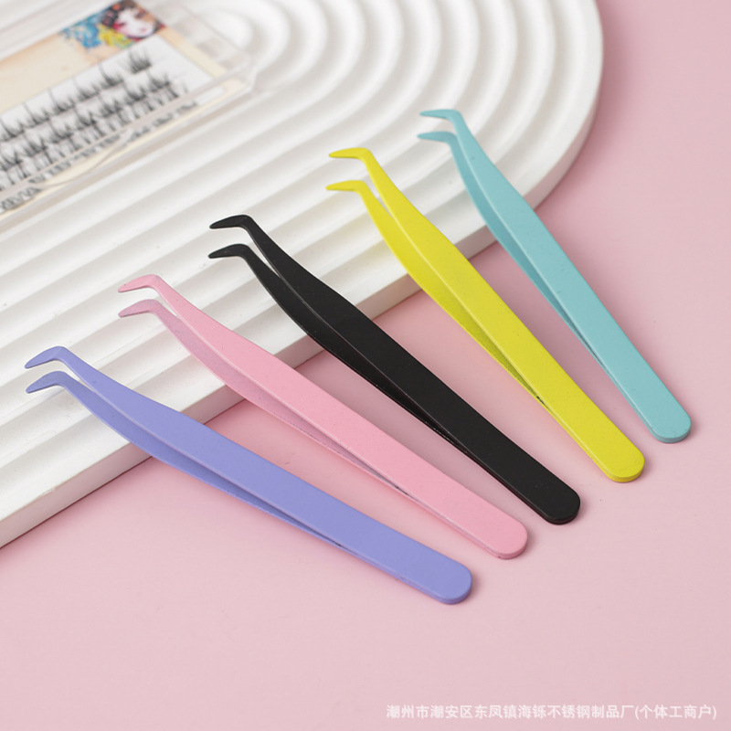 不锈钢镊子鹰咀夹7字头假睫毛镊子嫁接睫毛镊DIY精密开花睫毛镊子