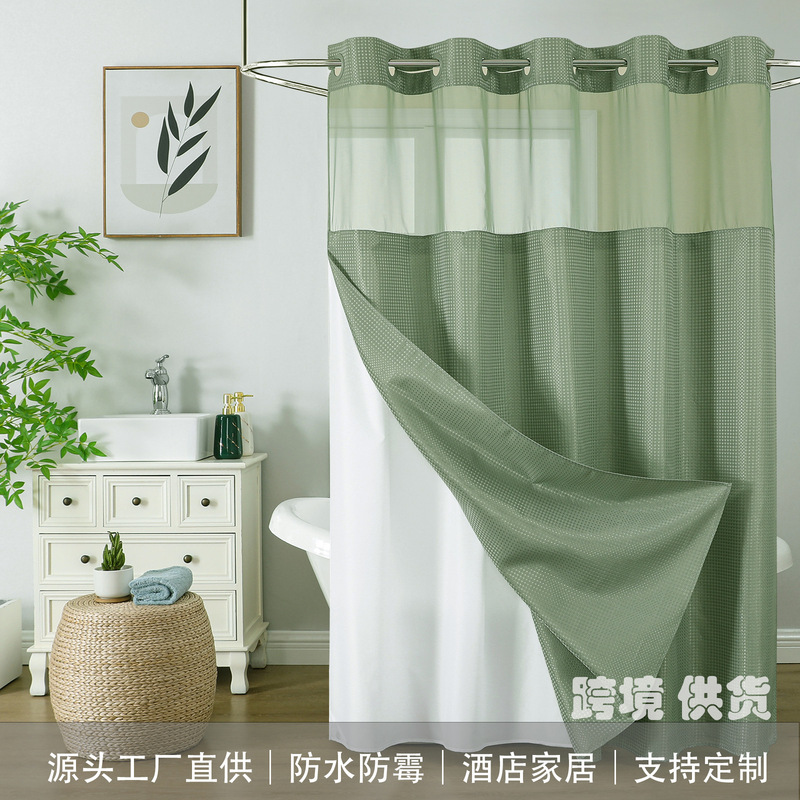 Cross-Border Waffle Honeycomb Shower Curtain Bathroom Double-Layer Large Ring Waterproof Amazon Foreign Trade Hookless