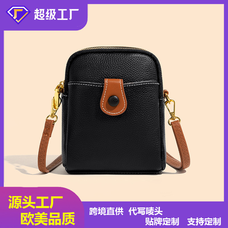 1층 소가죽 휴대폰 가방, 패셔너블한 크로스백, 캐주얼한 레트로 다용도 가죽 여성용 가방, 다기능 동전 지갑