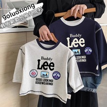 韩国童装长袖t恤秋季新款简约字母2025外穿儿童时尚个性撞色上衣