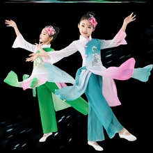 咏荷舞蹈服装儿童套装演出服民族舞表演古典舞飘逸扇子中国舞