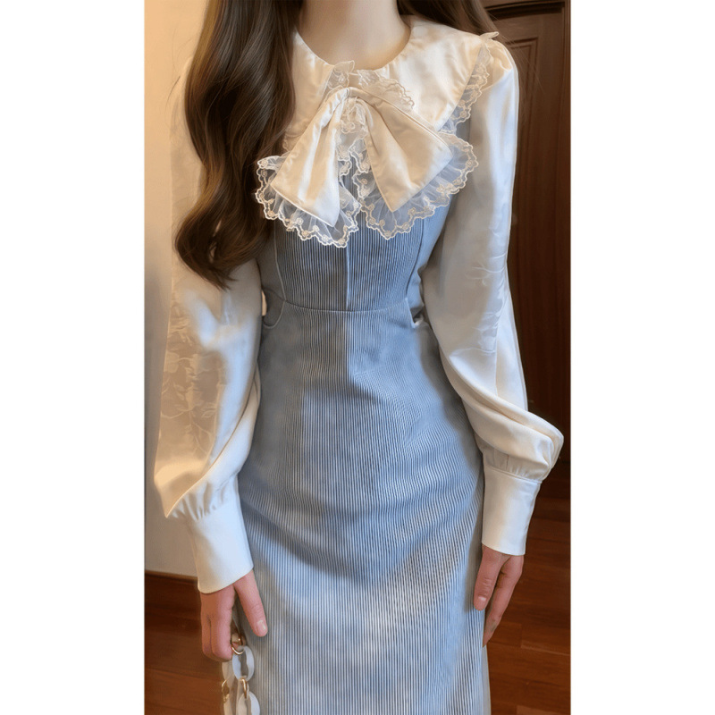 Autumn retro elegant shirt with bow