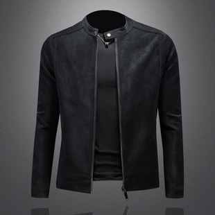 Motorcycle stand collar leather men's 2025 spring and autumn new anti-suede jacket slim handsome fashion brand coat fashion