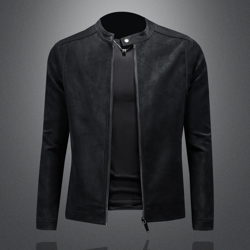 Motorcycle stand collar leather men's 2025 spring and autumn new anti-suede jacket slim handsome fashion brand coat fashion