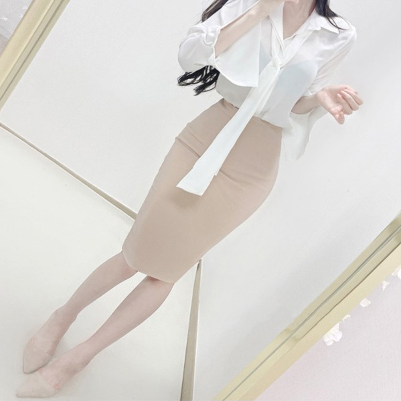 South Korea's Dongdaemun New Sexy Back Slit Slimming Look Lined High-Waisted Tight-Fitting Mid-Length Skirt for Women