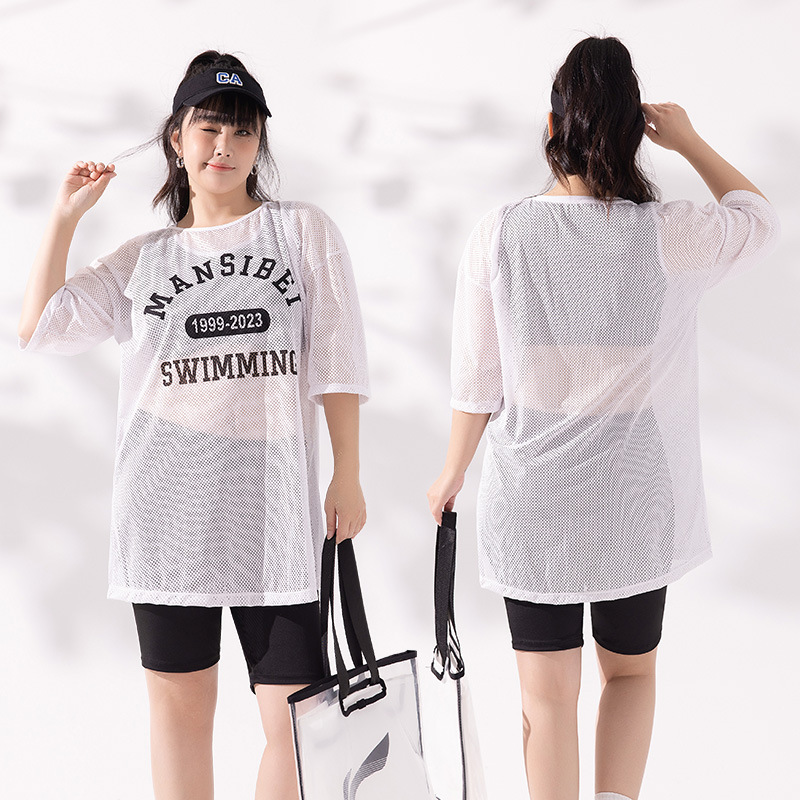 Más tamaño dividido traje de tres piezas nuevo traje de baño estilo deportivo casual suelta más tamaño blusa Fat Girl traje de baño de aguas termales