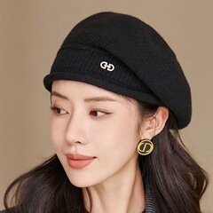 韩版秋冬厚帽子女纯色百搭毛线针织帽新款冬季保暖复古文艺贝雷帽