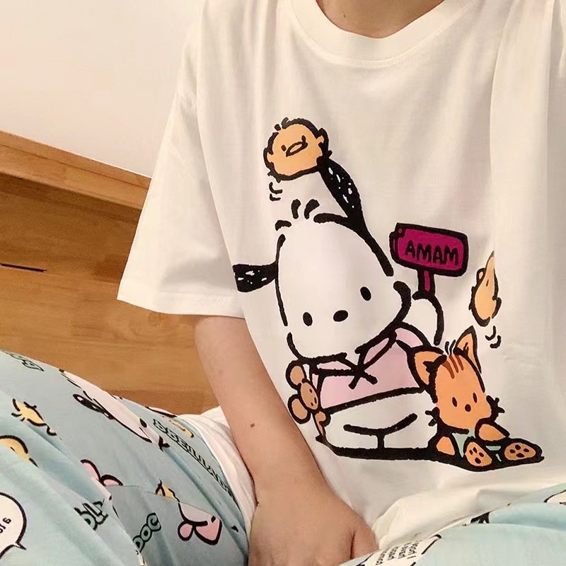 New ins Spring and Autumn Pajamas Girl's Cartoon Sweet Loose Papa Dog Southeast Asia Foreign Trade Suit Home Clothes